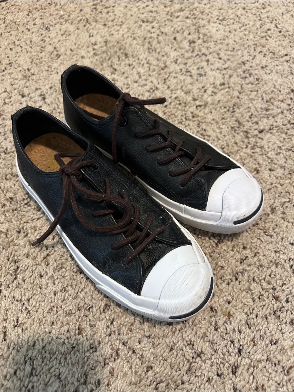 Converse Womens 6.5 Black Leather Low-Top Sneakers with White Toe Cap
